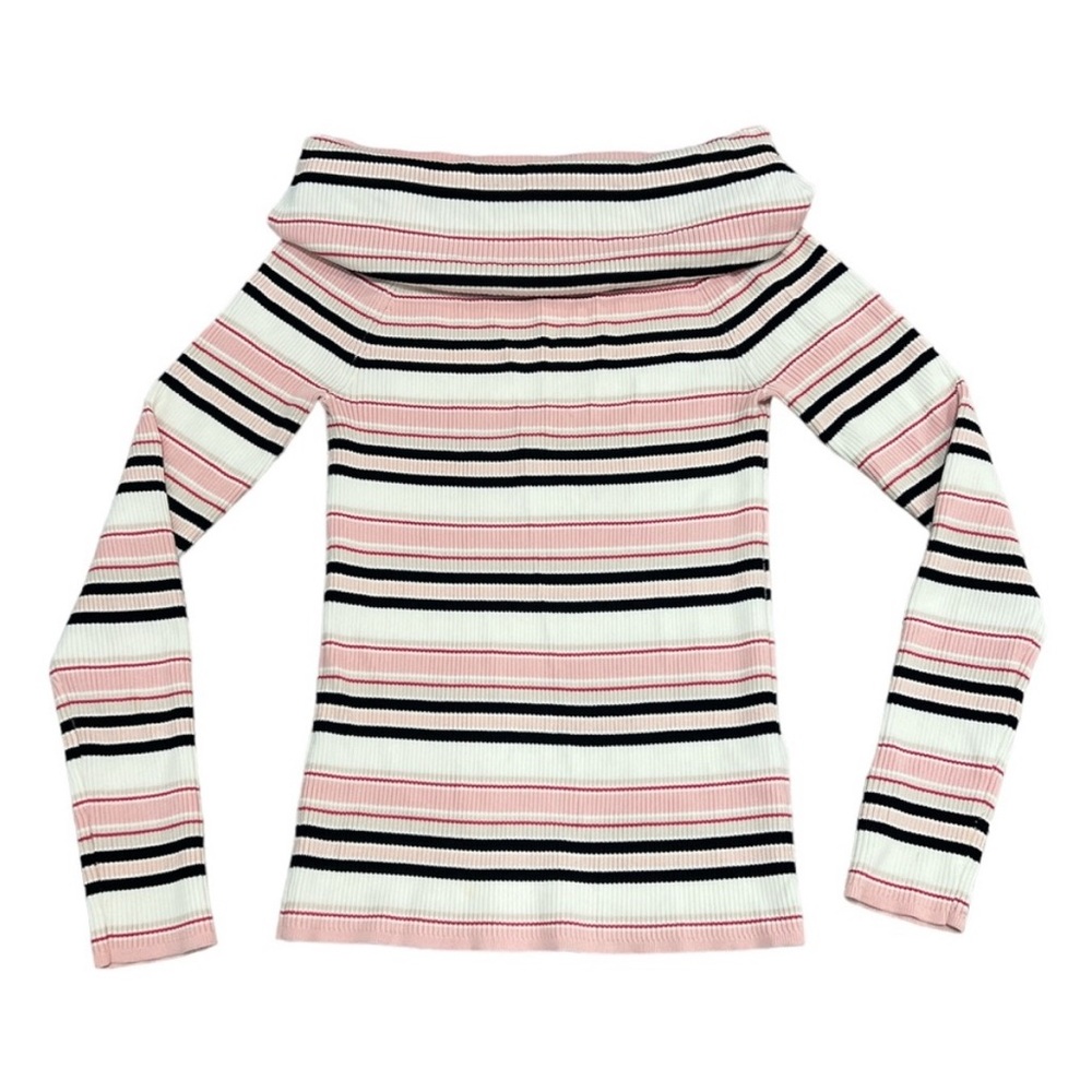 White House Black Market Pink Black Striped Off The Shoulder Sweater Sz S NWT - Picture 4 of 6